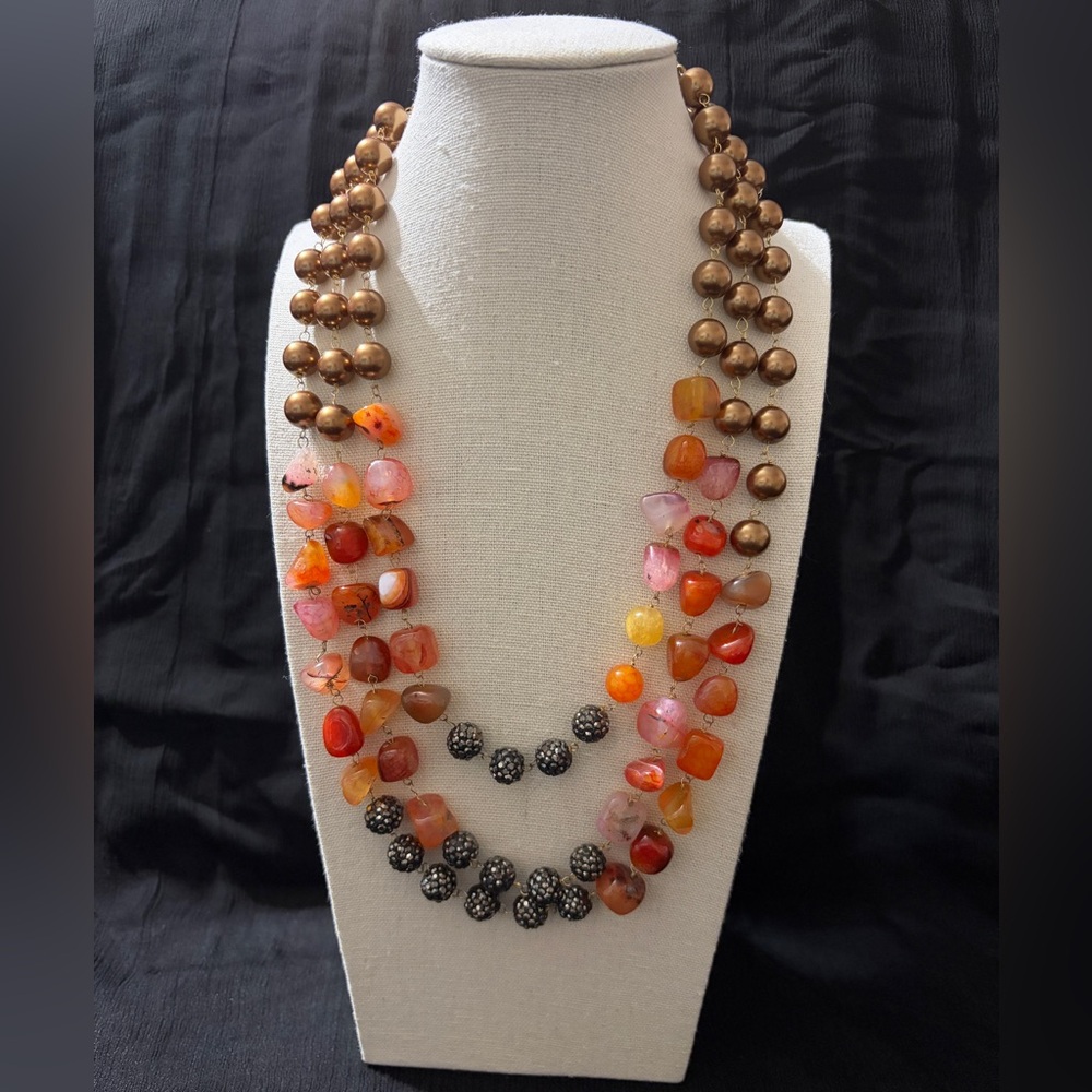 Source Unknown Vibrant Orange and Brown Beaded Necklace